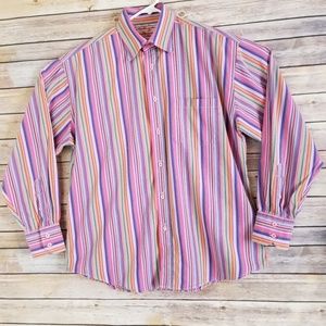 MARK SHALE Multi Colored Striped Cotton Button Dow